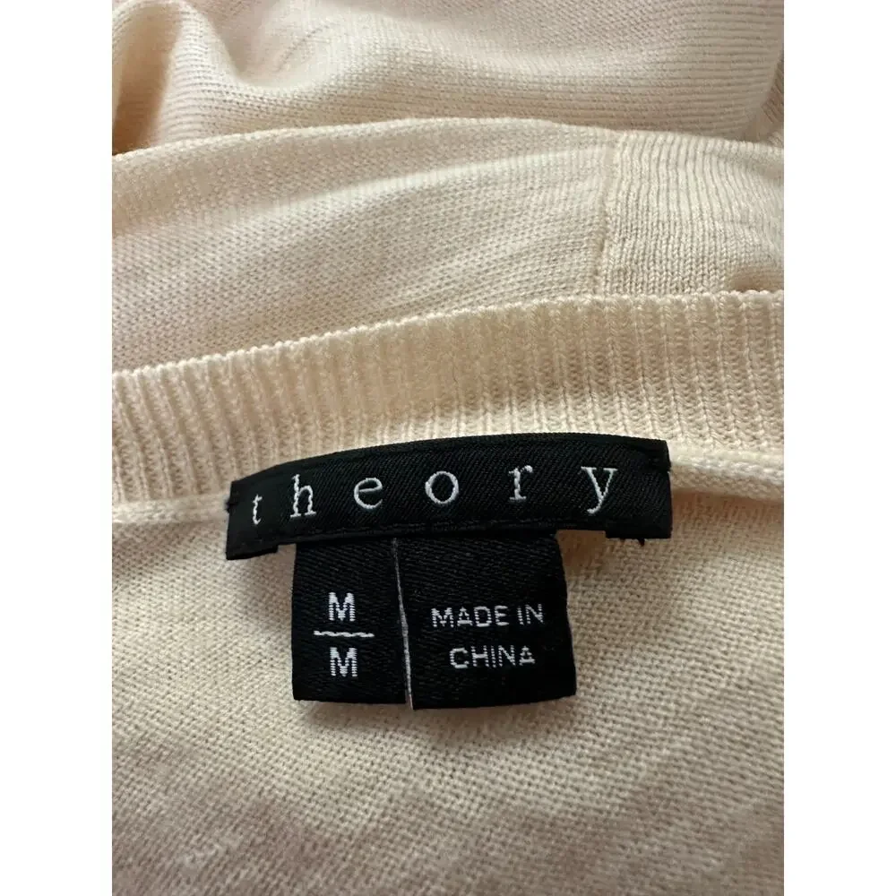 THEORY Womens Sweater Medium Beige Cream Wool Preen Tollie Long Sleeve Pocket - Picture 6 of 9